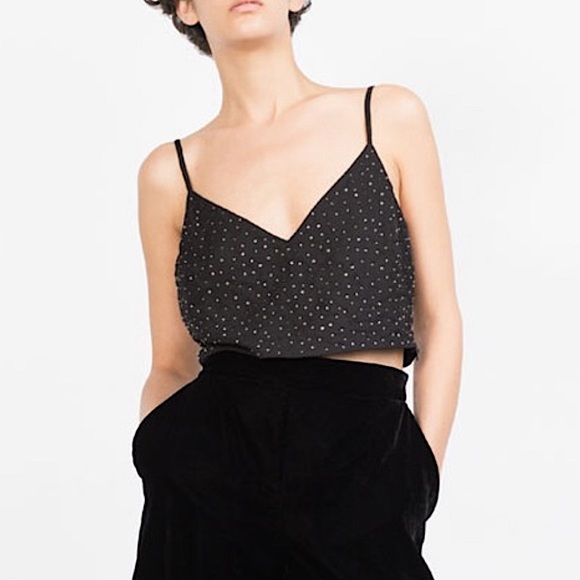 🆕(NWT) ZARA Rhinestone Crop Top. Size SMALL - Picture 4 of 10